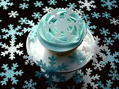 50 Frozen Christmas Snowflakes Pre-cut 2 Sizes Edible Rice Wafer Paper Topper • £2.95