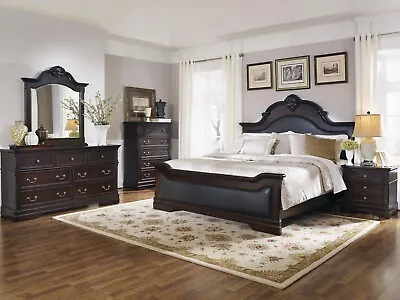 NEW Traditional Dark Cherry Brown 5pcs Bedroom Set W/ Queen King Panel Bed IA7I • $1958.97