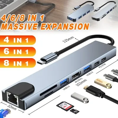 8/6/4-in-1 USB-C Hub Adapter Type-C Hub HDMI For MacBook Pro/Air IPad Pro Laptop • $12.88