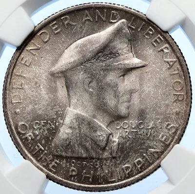 1947S PHILIPPINES US WWII General DOUGLAS MACARTHUR Silver Peso Coin NGC I106341 • $718.65
