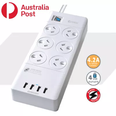 6 Outlet Surge Protected USB Power Board Powerboard • $35.95