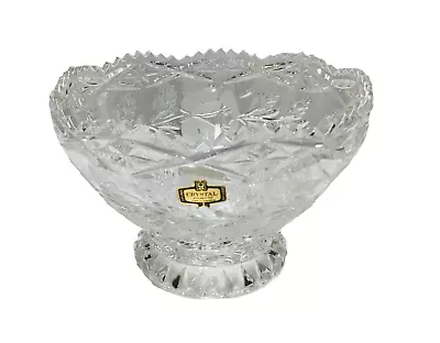 Vintage Zajecar Yugoslavia 24% Lead Crystal Hand Cut Bowl Etched Roses • $17.99