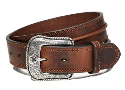 Ariat Western Mens Belt Leather Center Bump Shield Logo Brown A1019444 • $45