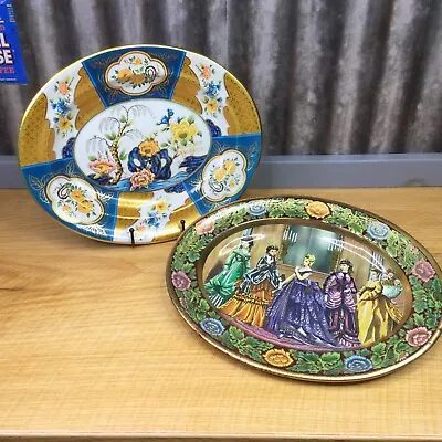 2 Vtg Daher Decorated Ware Oval Tin Trays Ladies Floral & Asian Design 13 X10.5  • $15