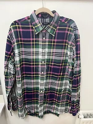 Gant Check Tartan Long Sleeved Shirt Newport Twill Green Purple Size XL • £21.99