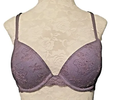 Victorias Secret Bra 34C Purple Mauve Lace Overlay Biofit Demi Uplift Underwire • $21.97