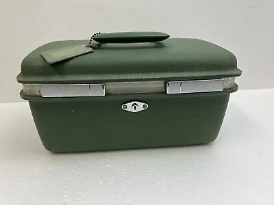 Vintage Hard Shell Train Case Cosmetics Make Up Luggage Purse Bag AVOCADO GREEN • $29.99