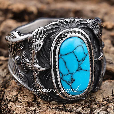 JXC Men's Large Native Indian Turquoise Stone Eagle Biker Ring For Men Size 7-15 • $15.99