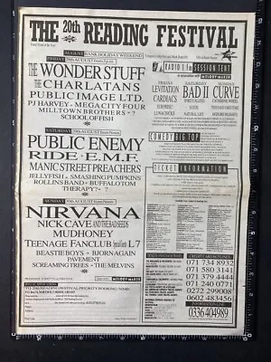 £12.99 • Buy READING FESTIVAL - NIRVANA PUBLIC ENEMY 1992 15X11  Press Advert Poster L249