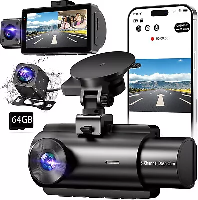 XGODY Car Dash Cam With 64GB SD Card Front And Rear Night Vision 3 Channel 2.5K • $75.99