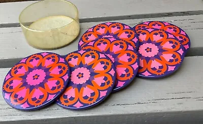 Vintage Psychedelic Hippie Metal DRINK COASTERS 1970’s Purple Pink Enamel Retro • $20