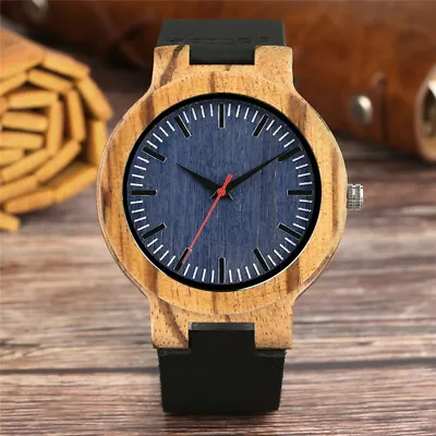 Wood Watch Wooden Men Quartz Watches Leather Band Luxury Mens Fashion Hot Gift • $13.79