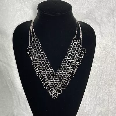 Silver Tone Chain Bib Necklace Womens V Shape Adjustable Length Lobster Claw  • $8