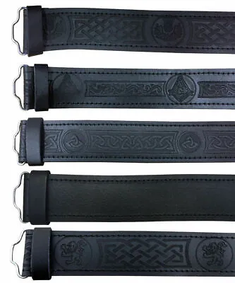 Black Leather Kilt Belt Adjustable Sizes For Highland Kilts Plain & Embossed • $14.99