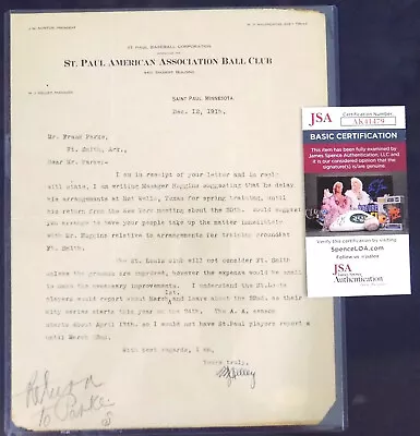 MIKE KELLEY HOF Auto 1915 St. Paul American Association Ball Club Letter JSA COA • $155