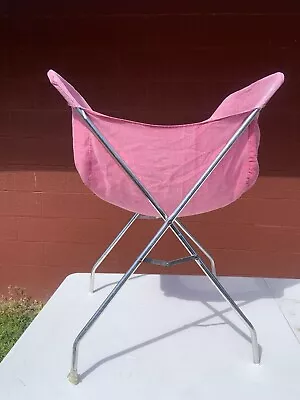 Vintage MCM 1970's Aluminum Laundry Cart Pink Cloth Basket Collapsible READ • $75