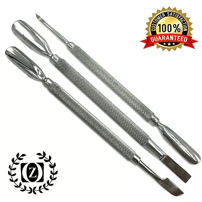 Rust Free Spoon Cuticle Pusher Remover Trimmer Manicure Pedicure Nail Tools 3 Pc • $8.50