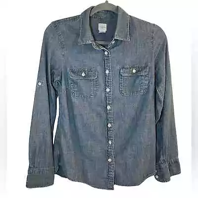 J Crew Women's XS Chambray Shirt Button Front Long Sleeve Roll Tab Shirt • $12