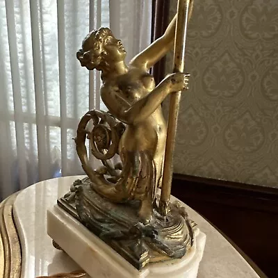 Antique Gilded Bronze Mermaid Lamp  French Empire Hollywood  Regency Style • $645