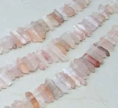 Thick Light Pink Titanium Quartz Point Beads Raw Natural Crystal Points Strand • $11.95