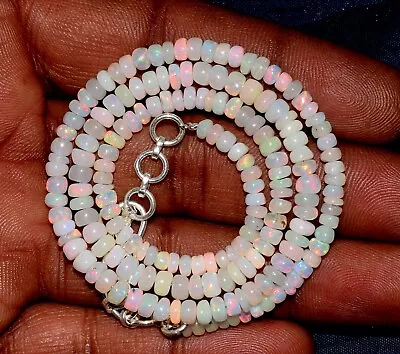 Ethiopian Fire Opal Gemstone Beads 16''Necklace 925 Sterling Silver B-06 • $32.40