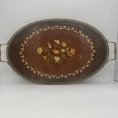 Monumental Italian Marquetry Inlay Serving Tray Oval • $59.95