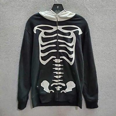 Volcom Men Sweatshirt Medium Black Hoodie Logo Skeleton Graphic Full Zip • $54.89