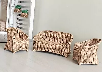 1:12 Dollhouse Miniature Furniture Wicker Set Of 3. Sofa And Two Armchairs • $95