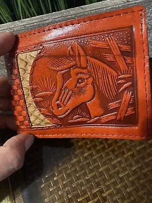 Vintage MEXICAN Hand Tooled Leather Bifold Wallet • $23