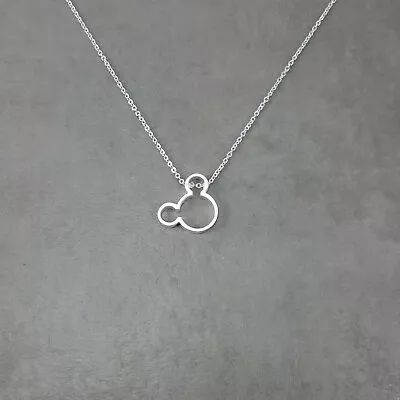 Mickey Mouse SILVER Plated Necklace Gift Box Disney Sillhouette Dainty Ears DL • $15.37