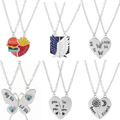 Heart Pendant Necklace Butterfly Charm Pendants Sisters Best Friends Necklaces • $11.39