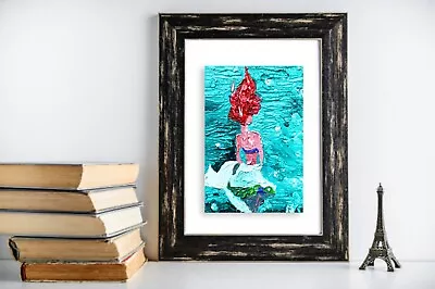 Mermaid Art ORIGINAL Painting Little Mermaid On Canvas Art Impasto Painting 6by4 • $49