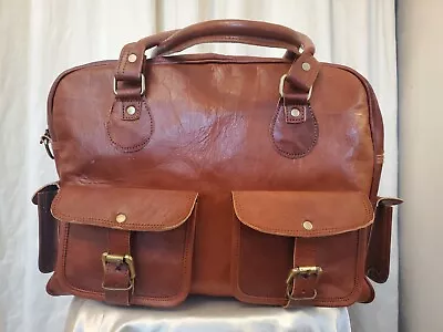 Vintage RETRO LEATHER Tan Holdall Large Travel Case Luggage Cabin Bag Unisex • £39.95