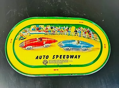 Vintage 1950s Automatic Toy Co Tin Litho Auto Speedway Racing Track • $39.90