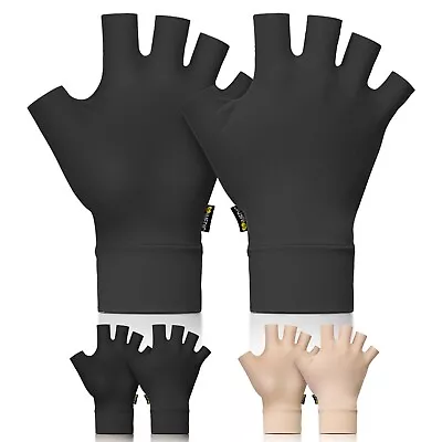 Arthritis Compression Gloves Pain Relief 2 Pairs Fingerless Support Breathable • £8.85