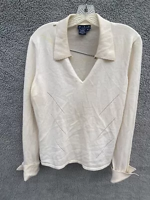 Scrap/Craft 100% Cashmere Cream V Neck Collared Sweater MAG Magaschoni Read • $10