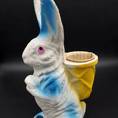 Vtg Paper Pulp Mache Easter Bunny Rabbit Candy Vase Container Blue Baket 11” • $68.99