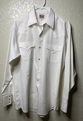 Ely Cattleman Textured Western Shirt Mens 16 35 Pearl Snap Ivory Geometric VTG • $28.49