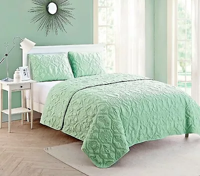 Quilt Set King Bed Green Coastal Shells Starfish Comforter Sham Bedding Cover • $61.97