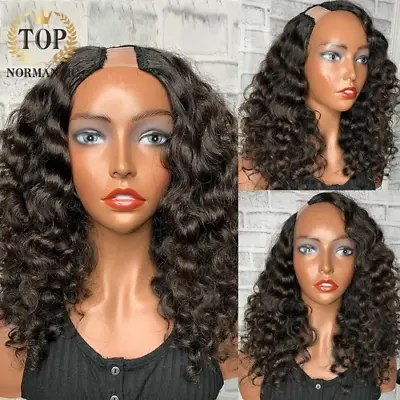 U Part Deep Curly Human Hair Indian 1B Remy Human Hair Glueless Deep Wave Wig • £135.67