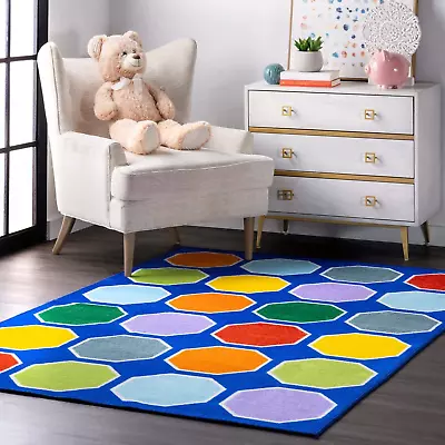 Kecia Octagons Printed Area Rug 5X7 Blue • $137.84