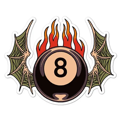 Flaming 8 Ball Wings Vinyl Decal Sticker Indoor Outdoor 3 Sizes #11116 • $23.95