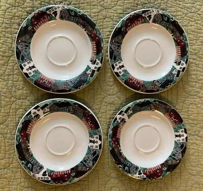 GABBAY 80s 90s Retro Dessert/appetizer Plates Neighborhood/houses Set Of 4 • $24.95