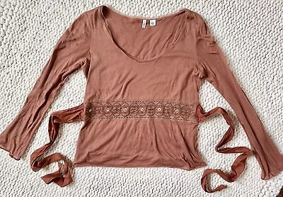 Anthropologie Moth Vintage Top Cotton Shirt Longsleeve L Burnt Orange Beaded • $19.99