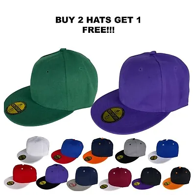 Premium Solid Fitted  Two Tone Blank Baseball Cap Hat Flat Bill / Brim 8 Sizes • $8.81