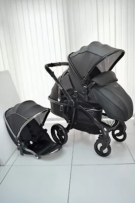 Babystyle Egg Double Tandem Black Pram With 2 Seats & 1 Carrycot • £560