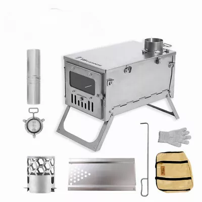 Camping Wood Stove With Roll Chimney Damper Outdoor Hot Tent Stove Backpacking • $734.27