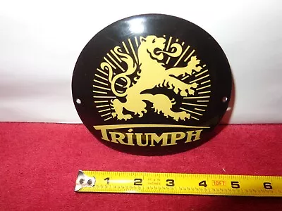 TRIUMPH ADVERTISING SIGN DOMED DIE CUT HEAVY METAL PORCELAIN  4 3/4 In  # Z-48 • $89.99