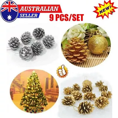 9Pcs Christmas Gold/Silver Pine Cones Baubles Xmas Tree Decoration Ornament VN • $9.99