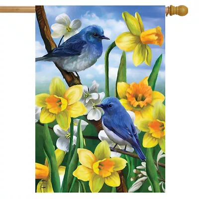 Bluebirds And Daffodils Spring House Flag Floral 28  X 40  Briarwood Lane • $15.99